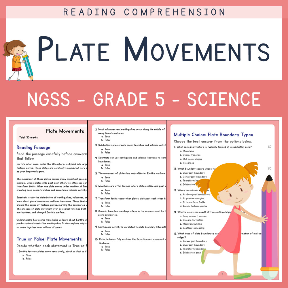 Grade 5 Science worksheets for primary grades worksheet — Grade 5 Science | Plate Movements Worksheet (PDF) | NGSS Aligned…