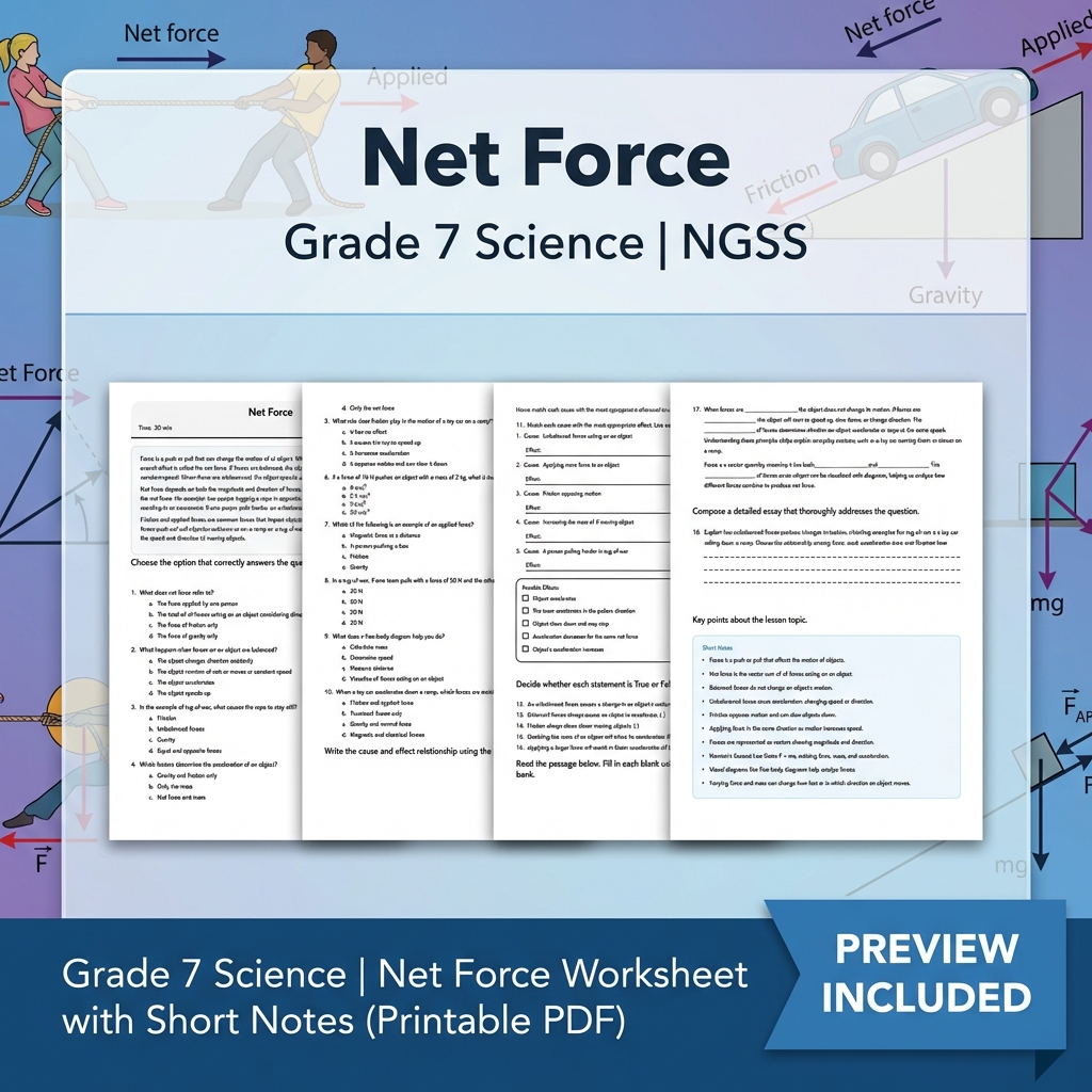 Grade 7 Science | Motion and Stability Forces & Interactions NGSS Unit Bundle — included worksheet 4