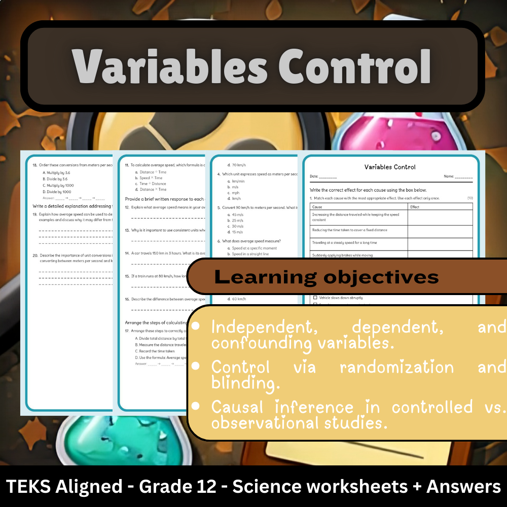 Grade 12 Science science 1 worksheet — 12th Grade Science | Variables Control Worksheet (Answer Key) for TEKS Standards
