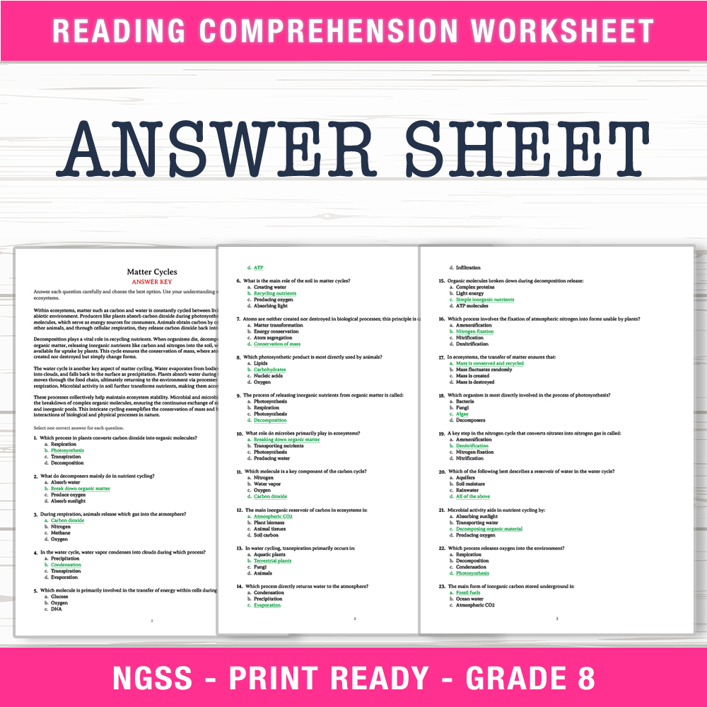 Grade 8 Science worksheet worksheet — Grade 8 Science – Matter Cycles Worksheet (PDF + Answer Key) — page 2