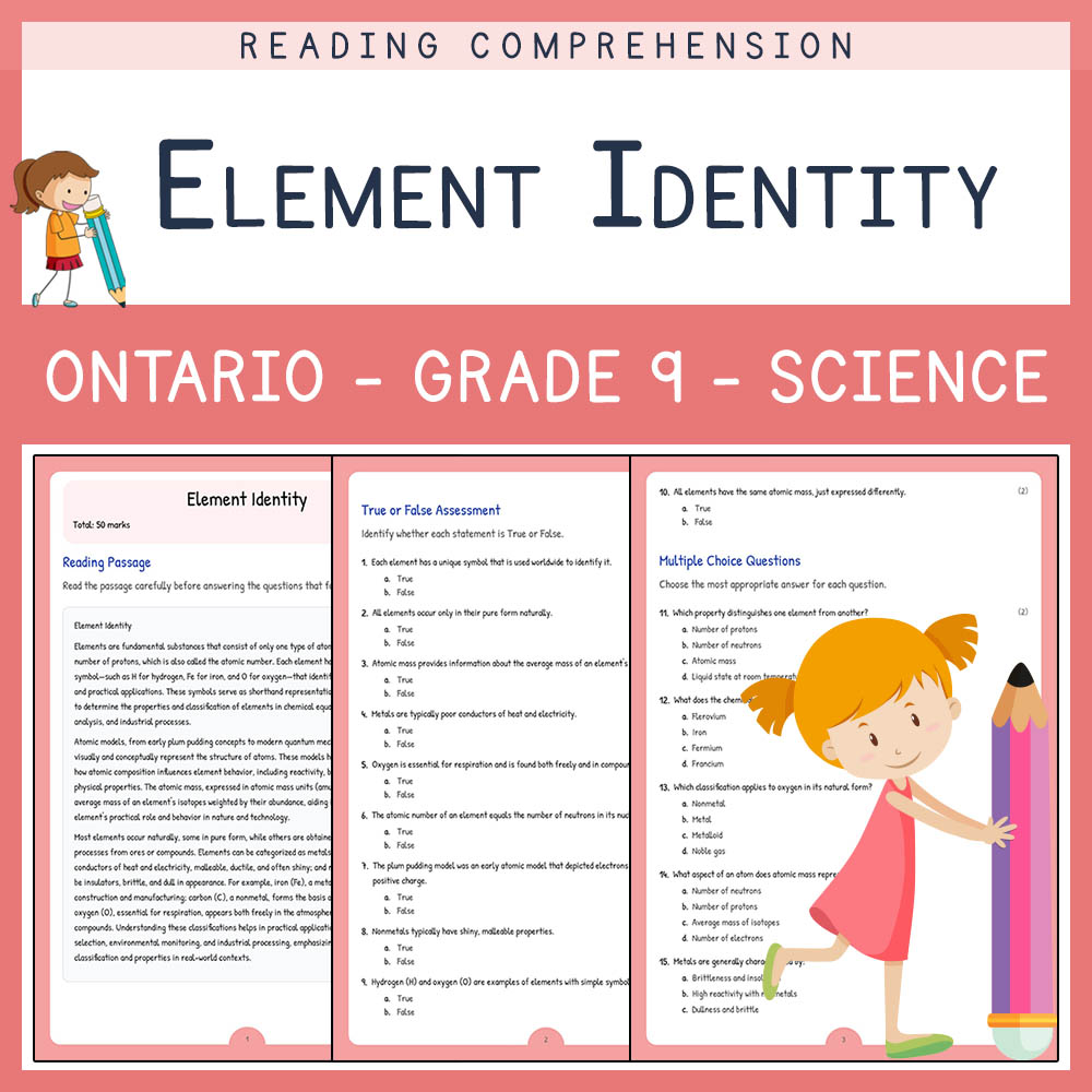 Grade 9 Science worksheet elena worksheet — Grade 9 Science Assessment | Element Identity Worksheet Elena | Ontario Standa…