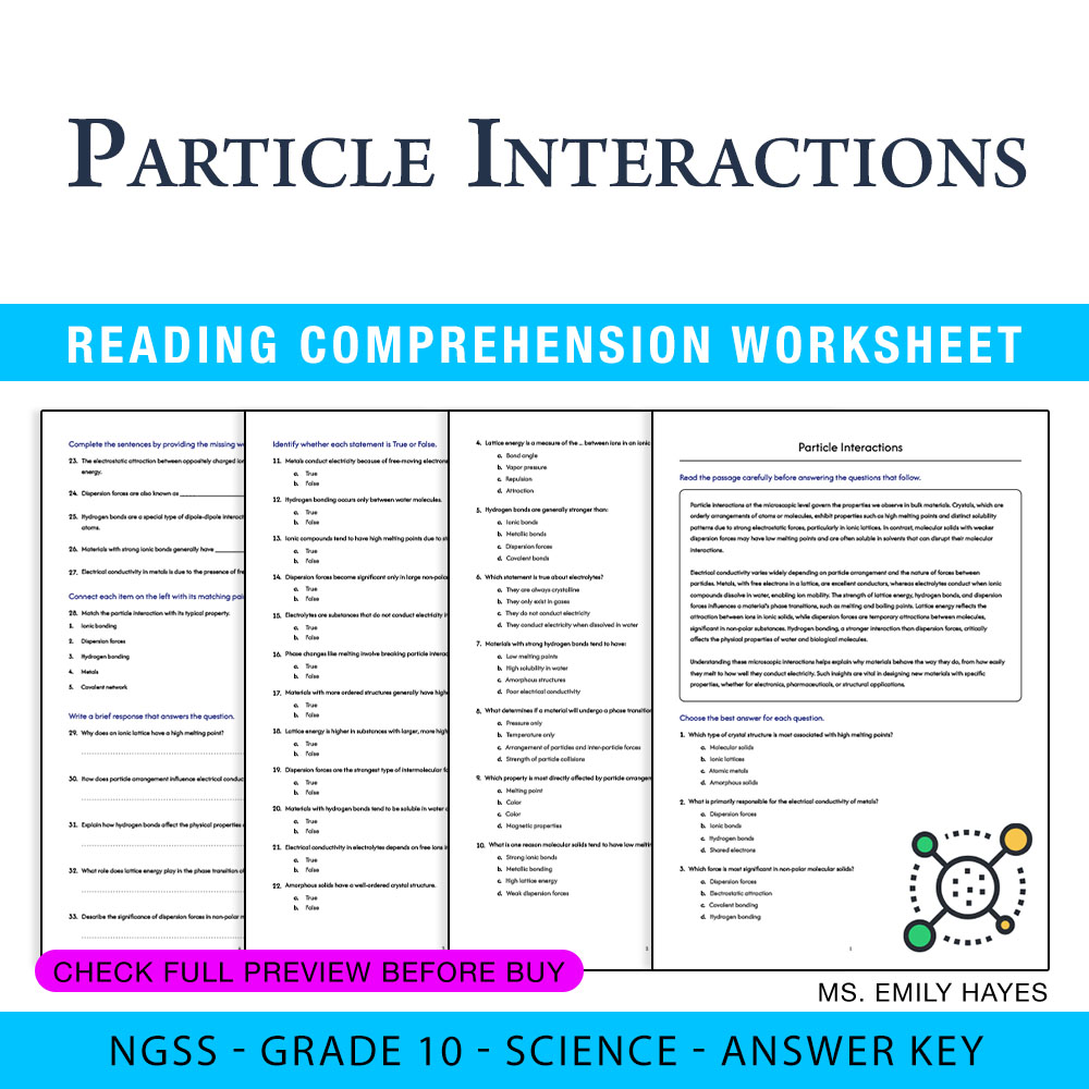 Grade 10 Science worksheet worksheet — 10th Grade Science | Particle Interactions Worksheet (PDF+ Answer Key) — page 1