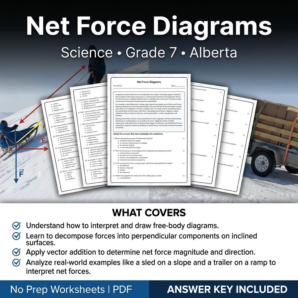 Net Force Diagrams Worksheet | Alberta Grade 7 Science Practice