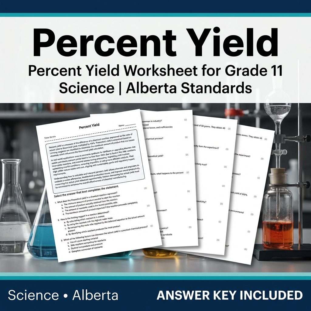 Percent Yield Worksheet for Grade 11 Science | Alberta Standards
