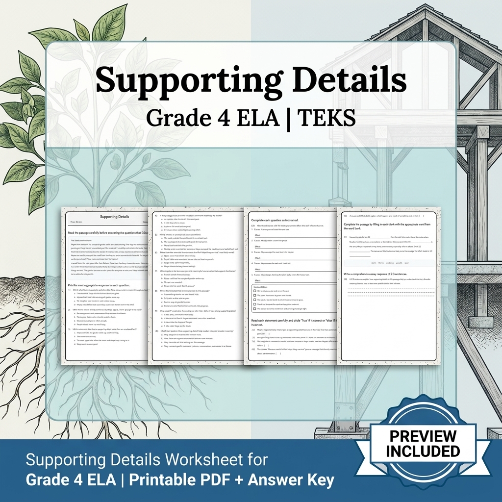 Grade 4 Literary Analysis and Character Development ELA Lesson Bundle - TEKS — included worksheet 8