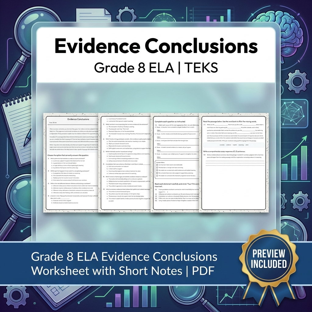 Grade 8 Evidence & Grammar ELA Full-Year Bundle TEKS — included worksheet 40