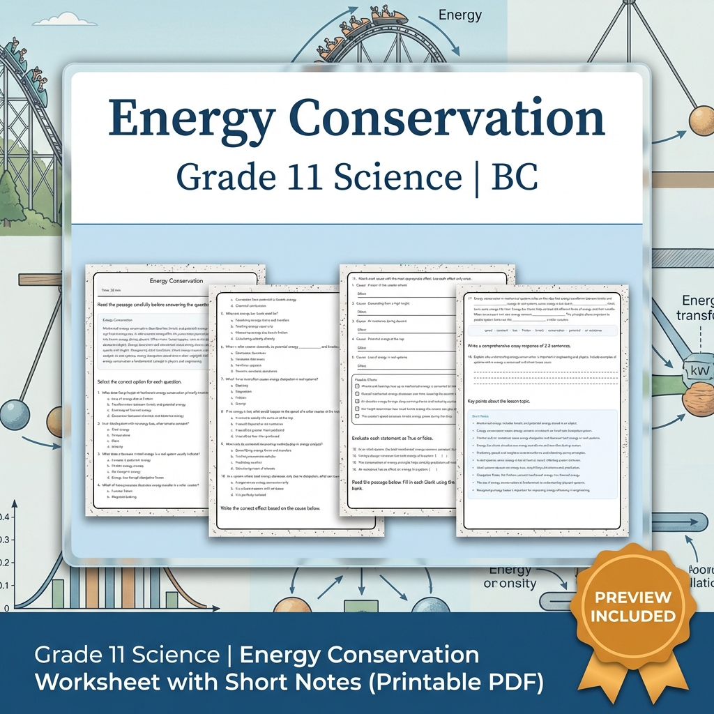 Grade 11 Science Lesson Bundle | Motion, Energy, and Forces Worksheets — included worksheet 15