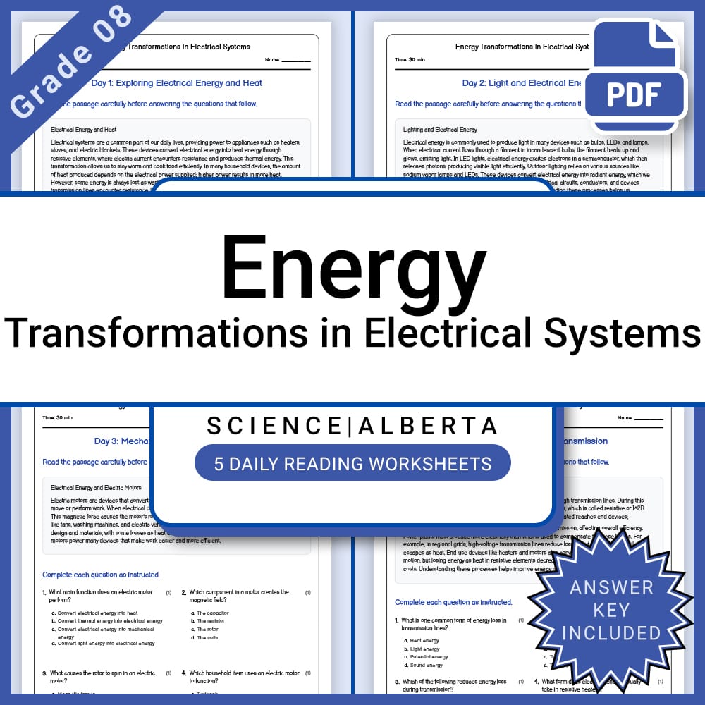 Grade 8 Science Lesson Bundle — Electricity, Circuits & Energy — included worksheet 14