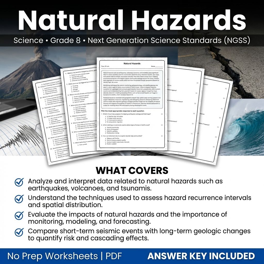 8th Grade Science | Natural Hazards Worksheet & Answer Key (Printable PDF)