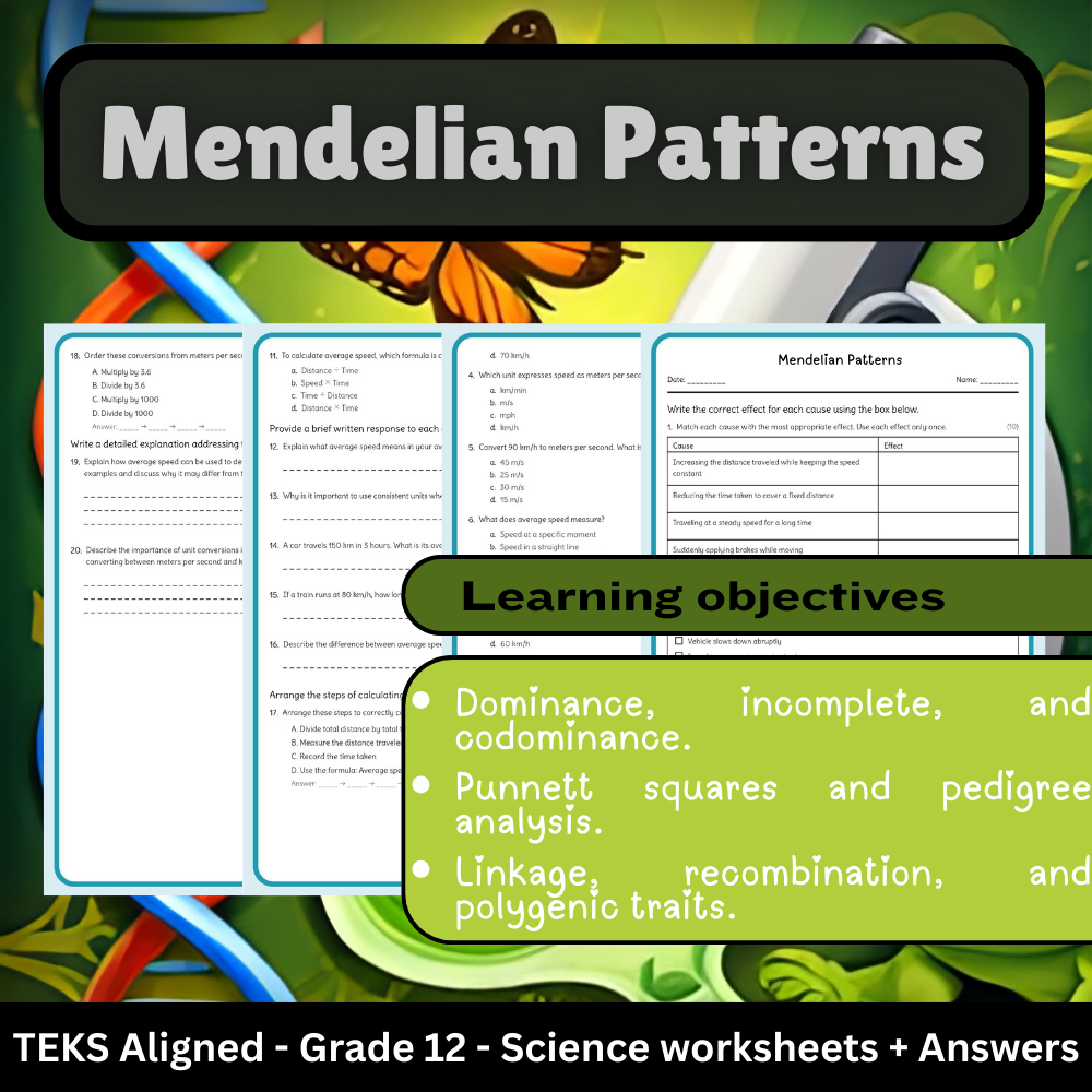 Grade 12 Science | Mendelian Patterns Worksheet (Answer Key) aligned with TEKS