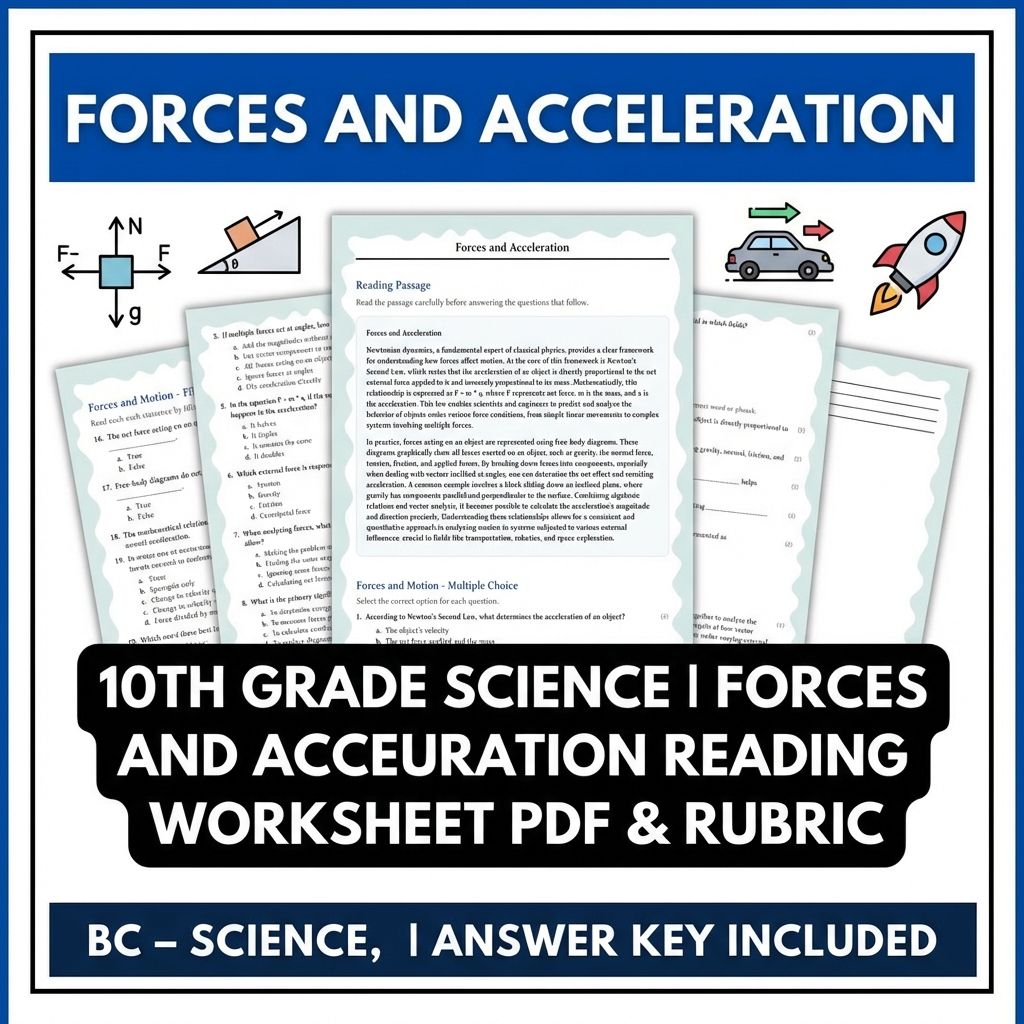10th Grade Science | Forces And Acceleration Reading Worksheet PDF & Rubric