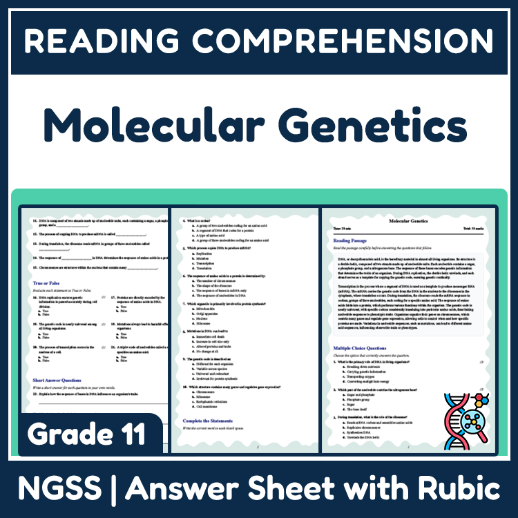 Grade 11 Science reading worksheets worksheet — Grade 11 Science | Molecular Genetics Reading Worksheet & Answer Key (PDF)…