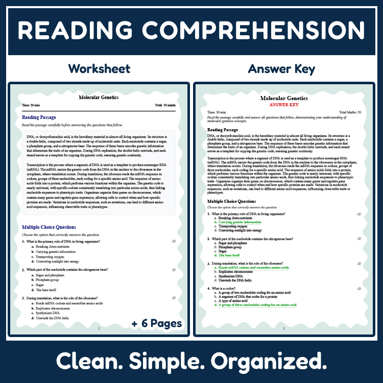 Grade 11 Science reading worksheets worksheet — Grade 11 Science | Molecular Genetics Reading Worksheet & Answer Key (PDF)…