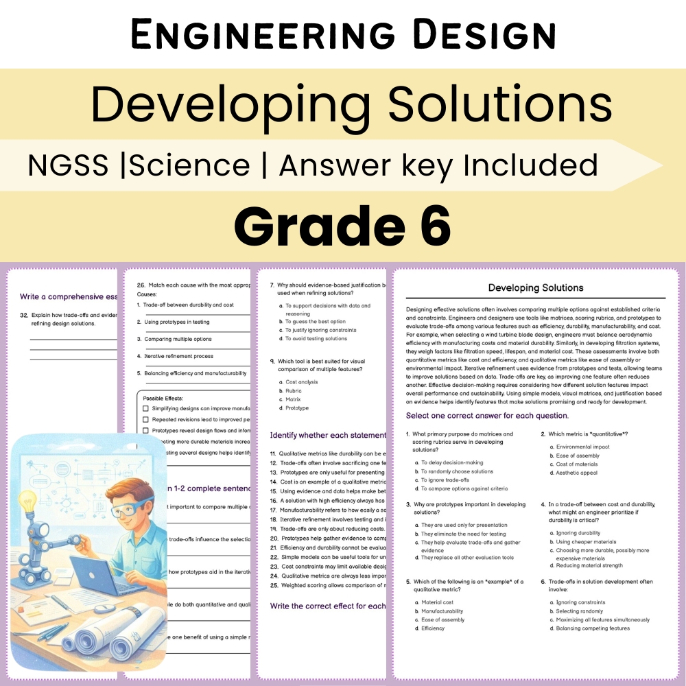 Grade 6 Science NGSS Engineering Design Unit Bundle | Problem Solving Worksheets — included worksheet 3