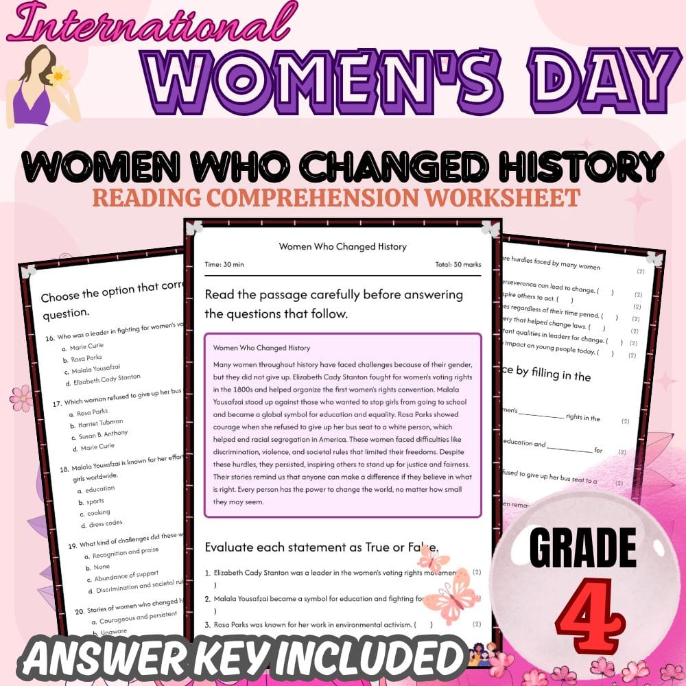 Grade 4 Women’s History Month Worksheets|International Women’s Day Lesson Bundle — included worksheet 4