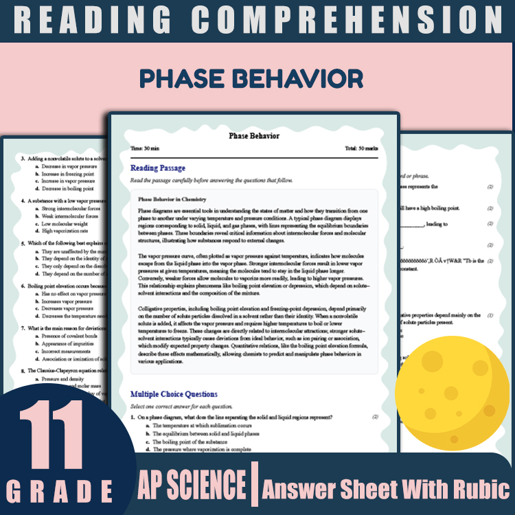 Grade 11 Science reading worksheets worksheet — 11th Grade Science | Phase Behavior Reading Worksheet & Answer Key (PDF) —…