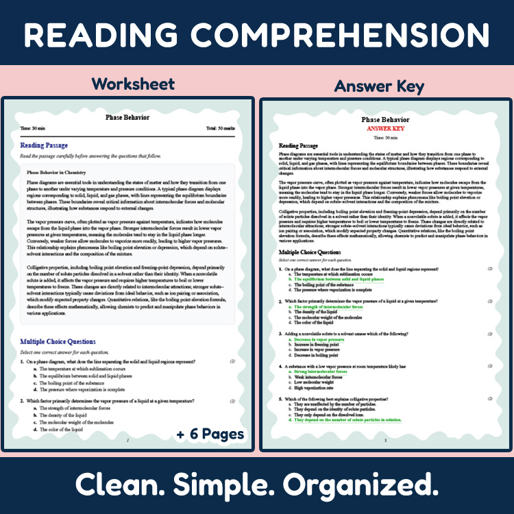 Grade 11 Science reading worksheets worksheet — 11th Grade Science | Phase Behavior Reading Worksheet & Answer Key (PDF) —…