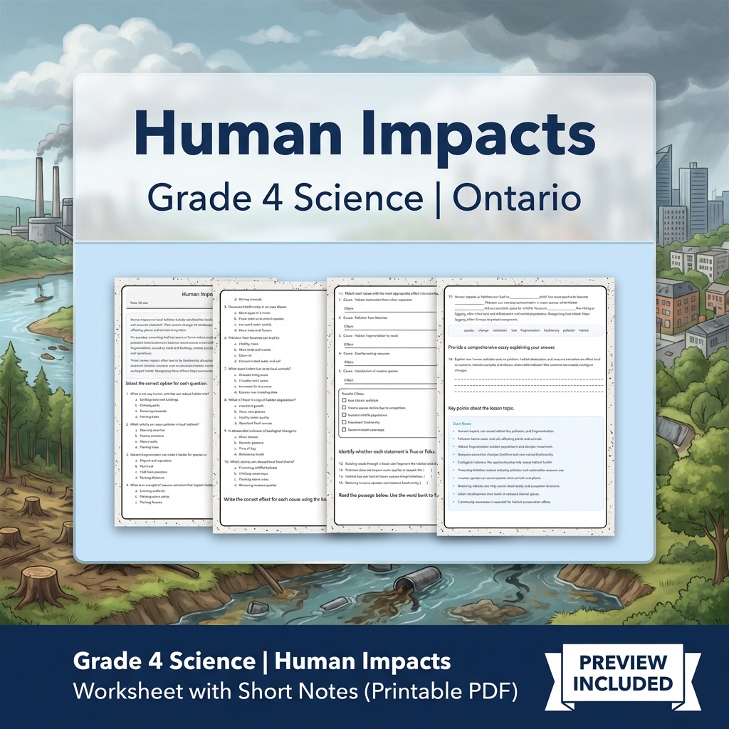 Grade 4 Science Lesson Group Bundle – Ontario Framework Units — included worksheet 10