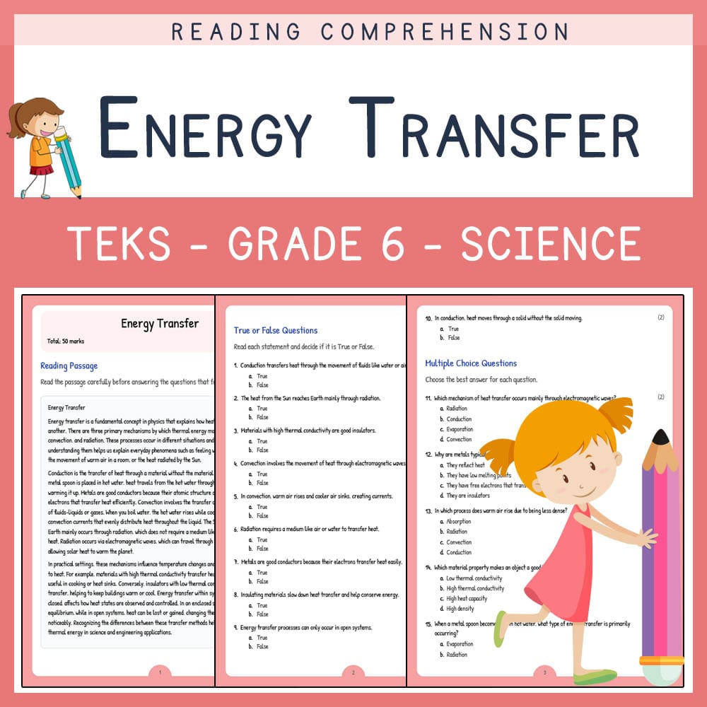 Grade 6 Science worksheet elena worksheet — Grade 6 Science | Energy Transfer Worksheet | TEKS-Aligned — page 1