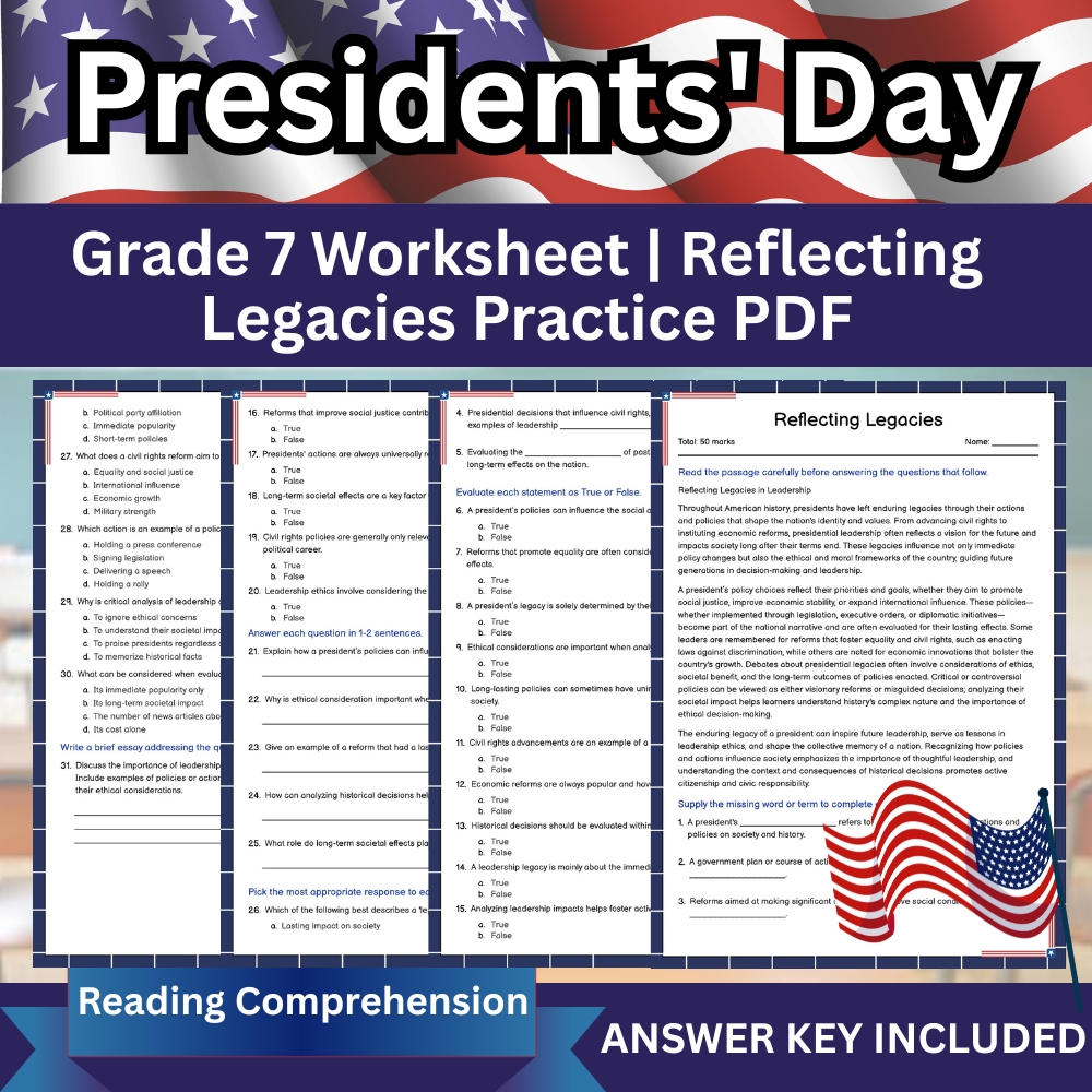 Grade 7 Seasonal Worksheet | Reflecting Legacies Assessment & Practice PDF