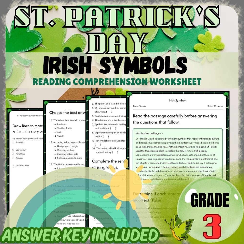 Grade 3 St. Patrick's Day Holiday Worksheets Bundle | March Celebrations — included worksheet 5