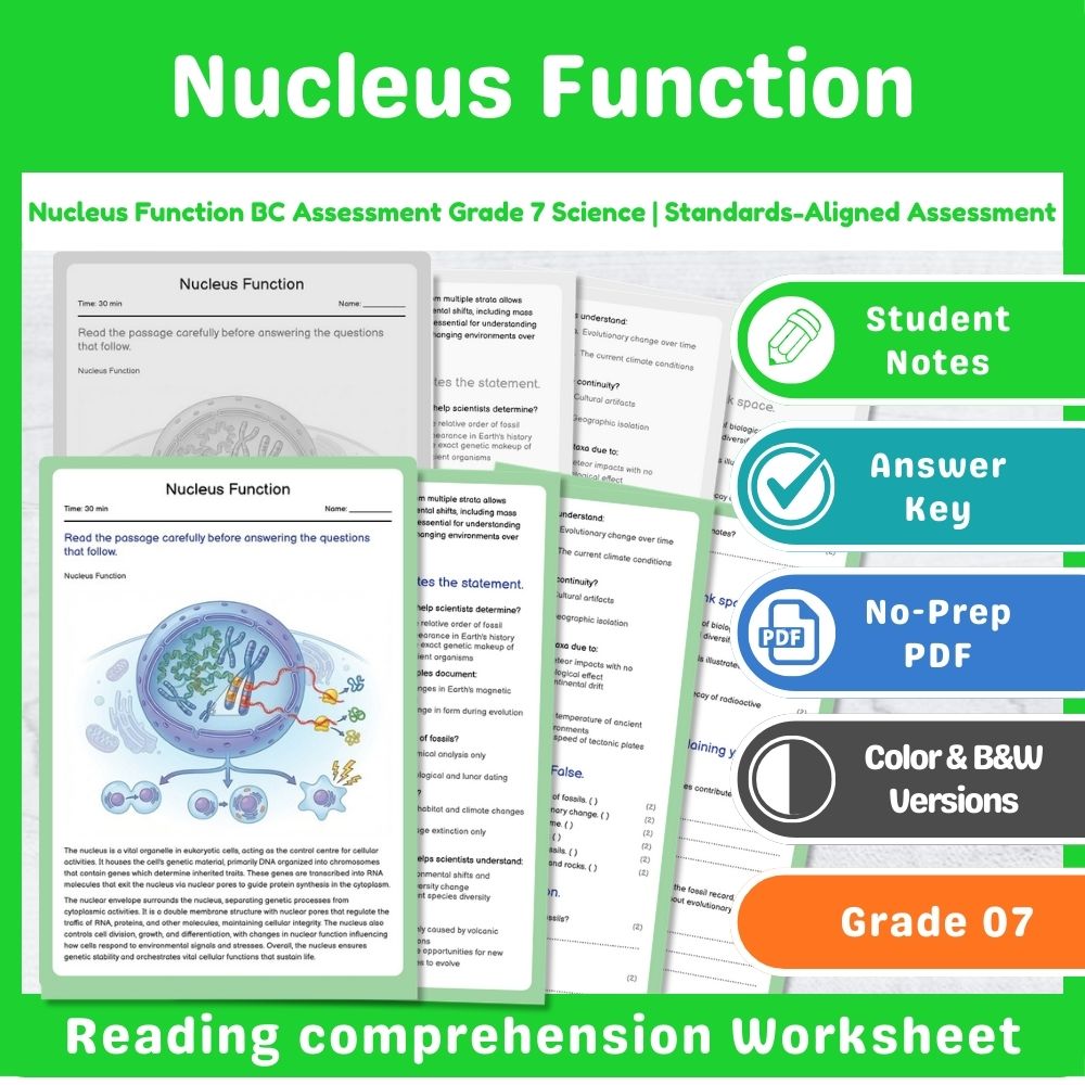 Grade 7 Science | Cell Functions & Organization Assessment – Standards-Aligned — included worksheet 15