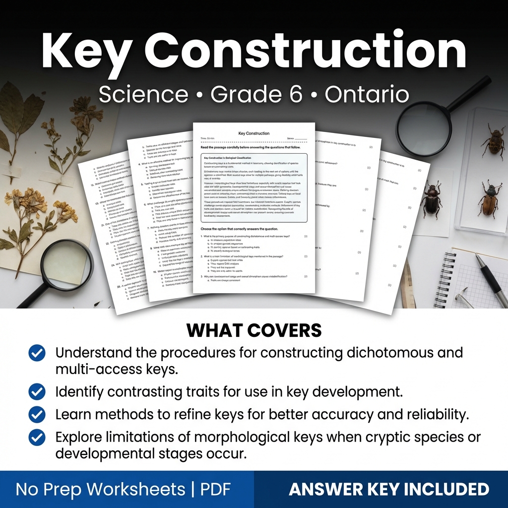 Grade 6 Science Worksheet on Key Construction | Ontario Standards