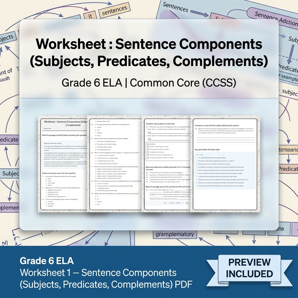 Grade 6 ELA Reading, Writing, & Grammar Full-Year Bundle (Common Core CCSS) — included worksheet 40