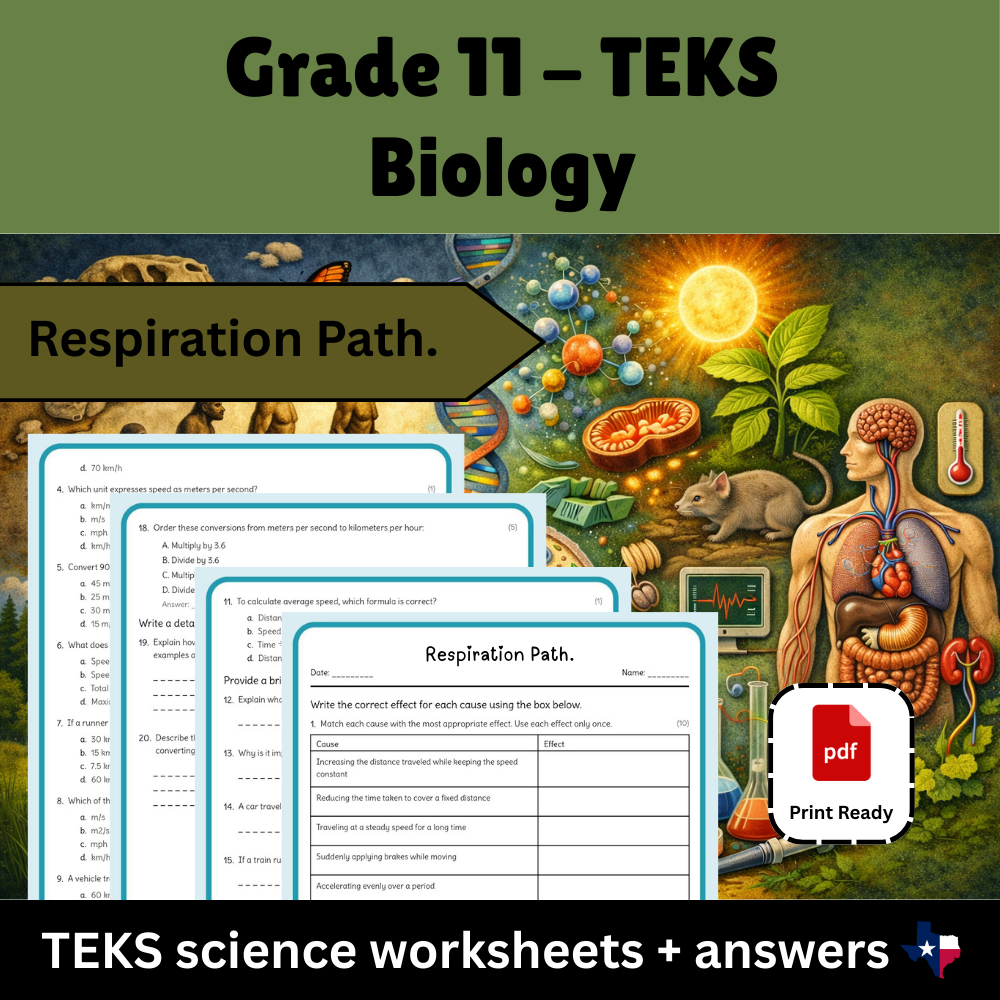 Grade 11 Science Unit Bundle – Cell Function, Respiration & Photosynthesis-TEKS — included worksheet 10