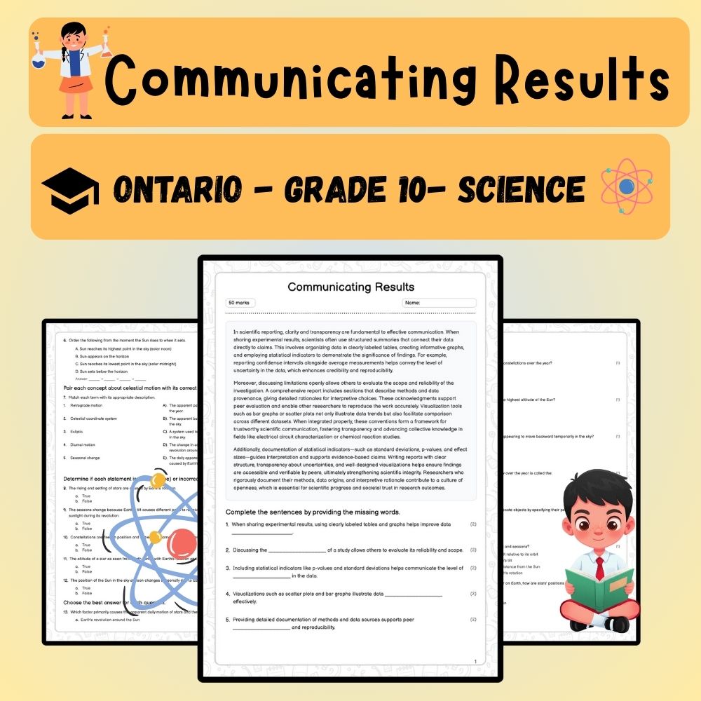 Grade 10 Science worksheet worksheet — Grade 10 Science | Communicating Results Worksheet (Answer Key) – Ontario Standards…