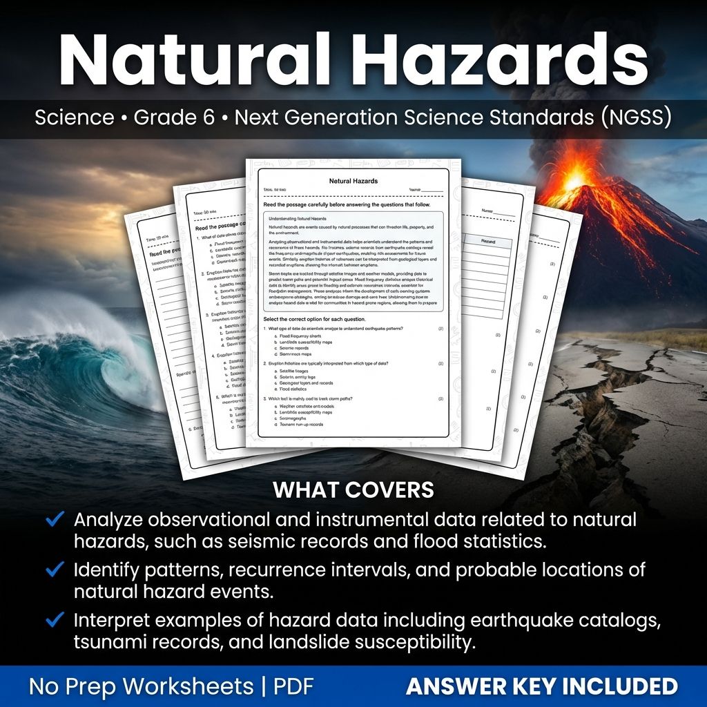 6th Grade Science | Natural Hazards Worksheet with Answer Key (Printable PDF)