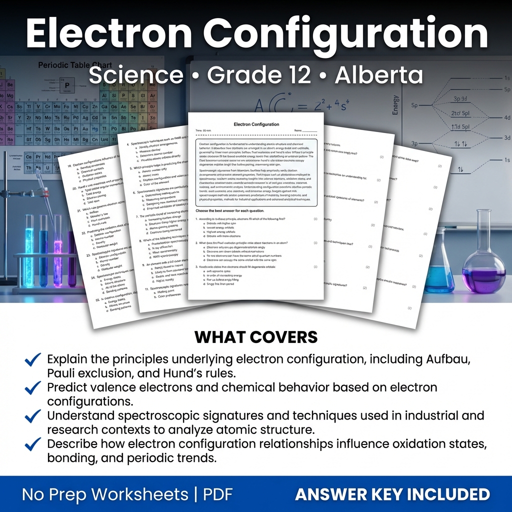 Electron Configuration Worksheet | Science Practice for Grade 12 | Alberta