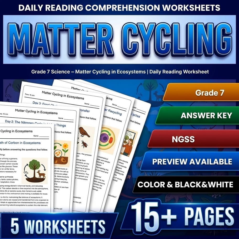 Grade 7 Science – Matter Cycling in Ecosystems | Daily Reading Worksheet