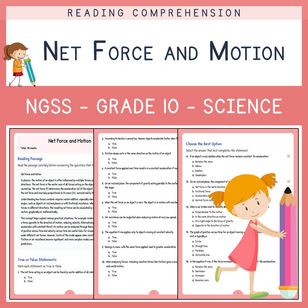 Grade 10 Science worksheet worksheet — Grade 10 Science | Net Force and Motion Worksheet(PDF + Answer Key) NGSS Aligned —…