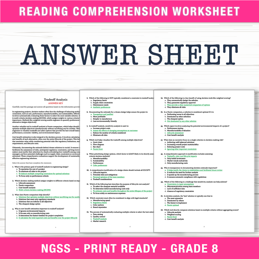 Grade 8 Science worksheet worksheet — Grade 8 Science – Tradeoff Analysis Worksheet (PDF + Answer Key) — page 2