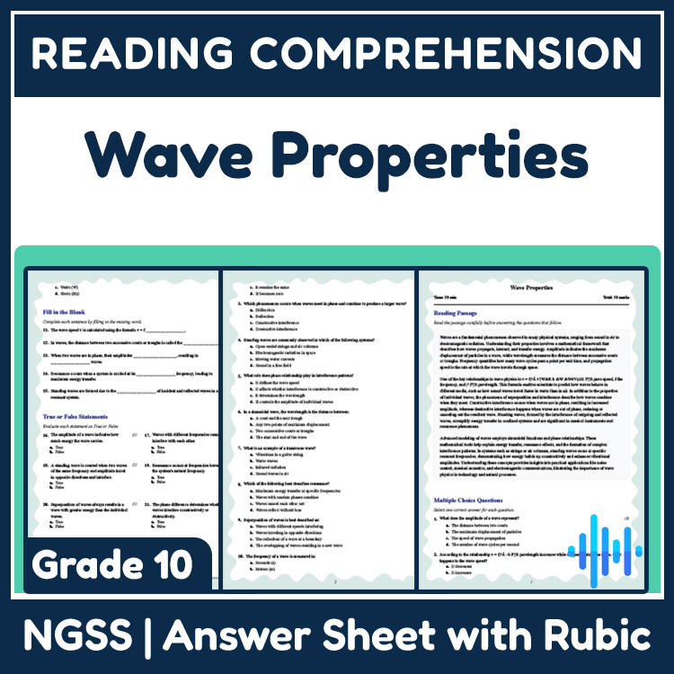 Grade 10 Science reading worksheets worksheet — Grade 10 Science | Wave Properties Reading Worksheet (PDF + Answer Key) —…