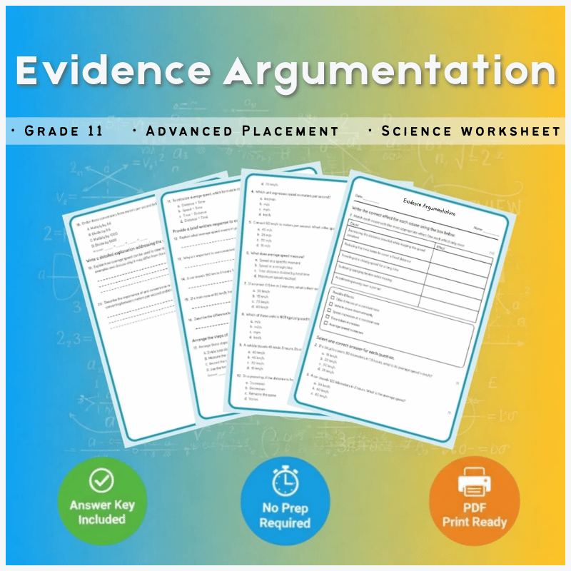 Grade 11 Science | Evidence Argumentation Worksheet (Answer Key) – AP Standards