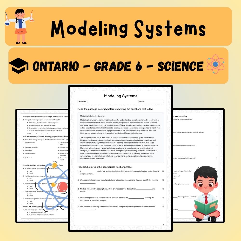 Grade 6 Science worksheet worksheet — 6th Grade Science – Modeling Systems Worksheet (PDF ) – Ontario Standard — page 1