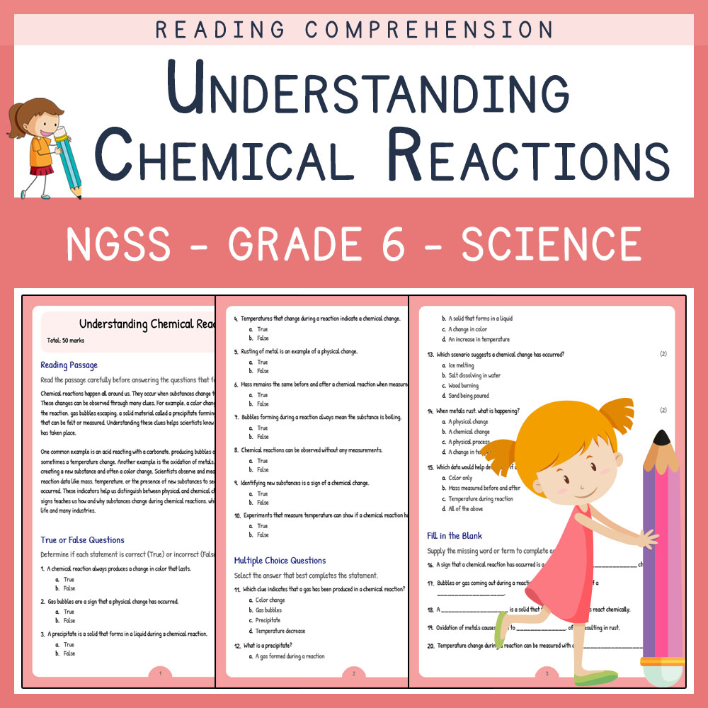 Grade 6 Science worksheets for primary grades worksheet — Grade 6 Science | Chemical Reactions Worksheet (PDF) | NGSS Alig…