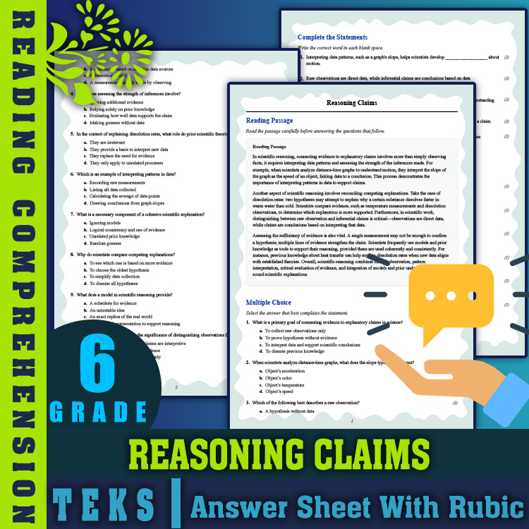 Grade 6 Science reading worksheets worksheet — Grade 6 Science | Reasoning Claims Reading Worksheet (PDF & Answer Key) — p…
