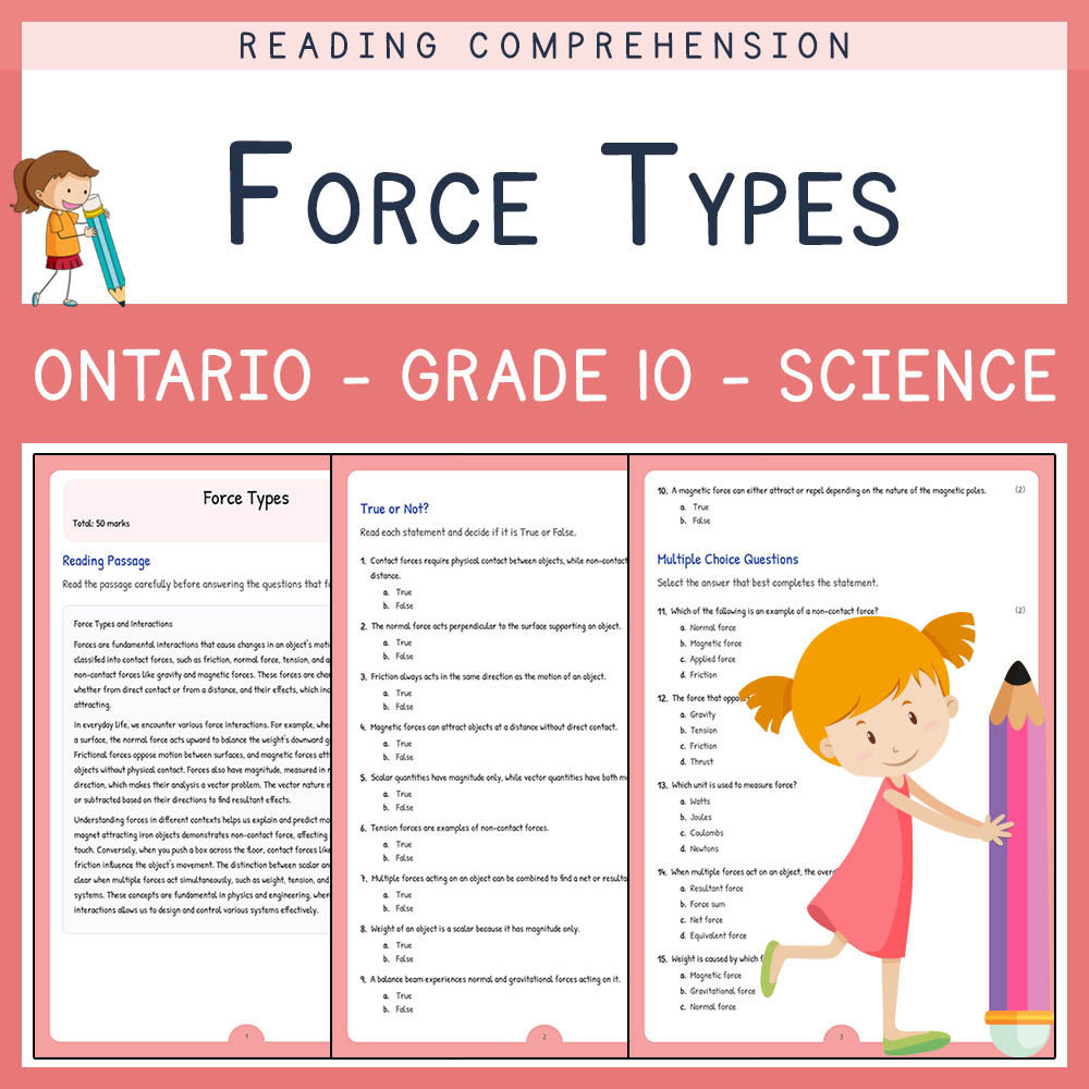 Grade 10 Science worksheet elena worksheet — Grade 10 Science | Force Types Worksheet Elena | Ontario Standard — page 1