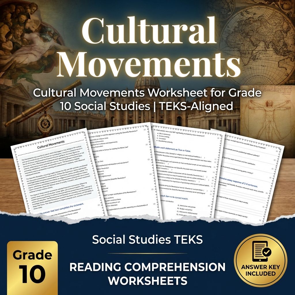 Cultural Movements Worksheet for Grade 10 Social Studies | TEKS-Aligned