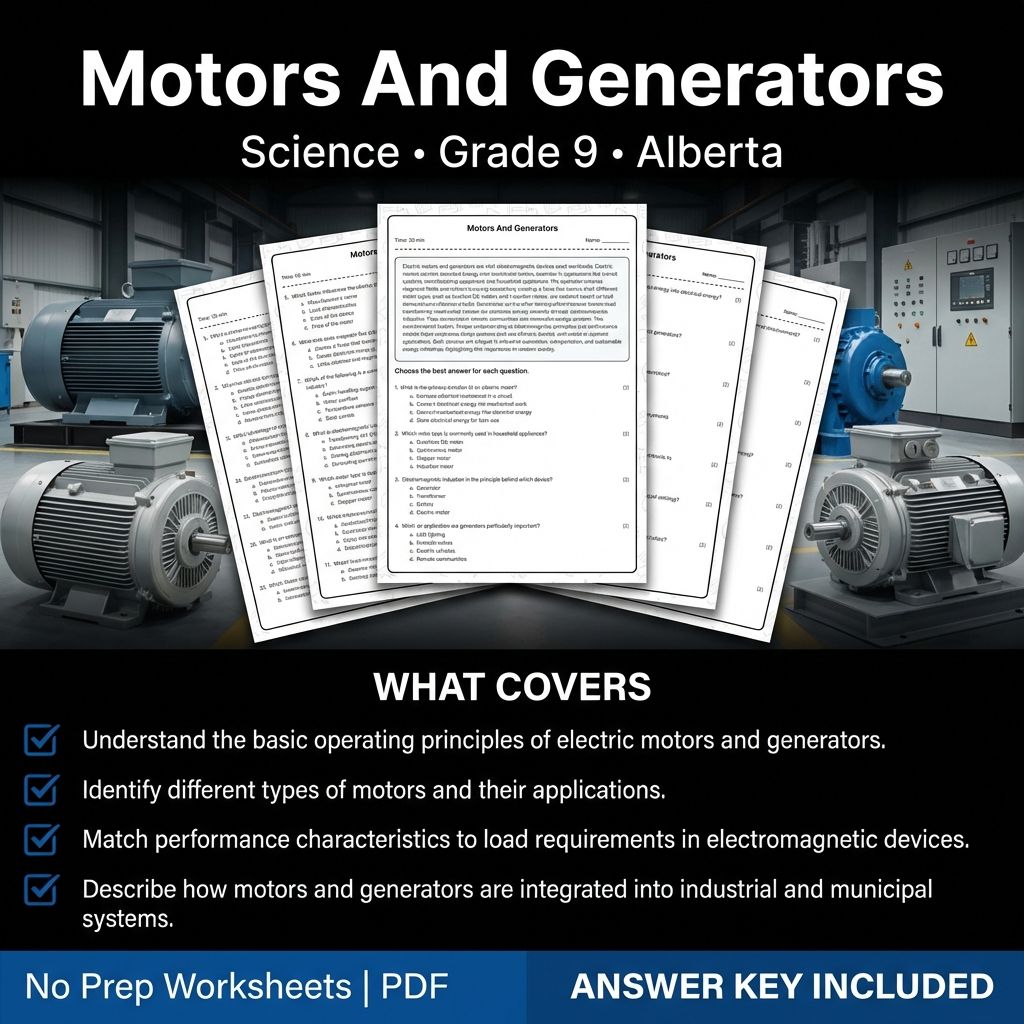 Motors And Generators Worksheet | Grade 9 Science | Alberta Standards