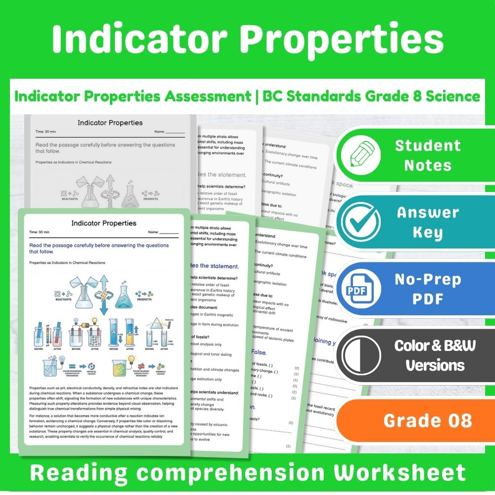 Grade 8 Science Lesson – Reaction Types & Evidence Assessment Bundle — included worksheet 14
