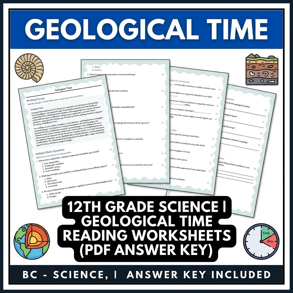 12th Grade Science | Geological Time Reading Worksheets (PDF Answer Key)