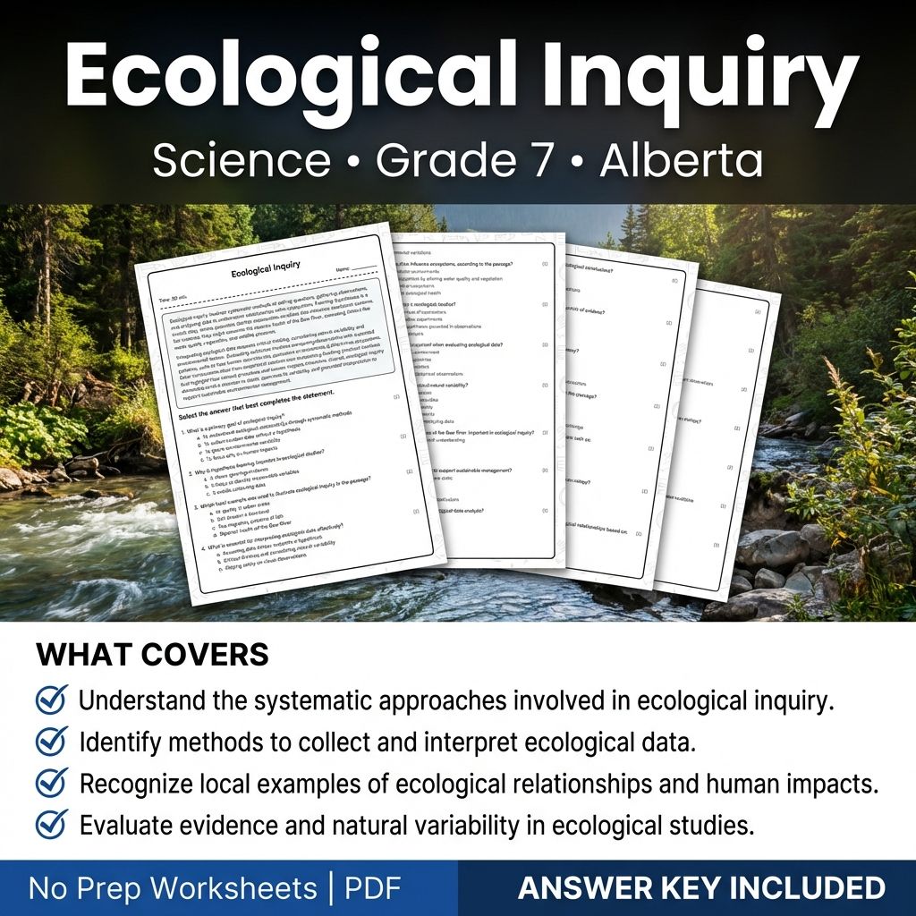 Ecological Inquiry Grade 7 Science Worksheet with Answer Key | Alberta Standards