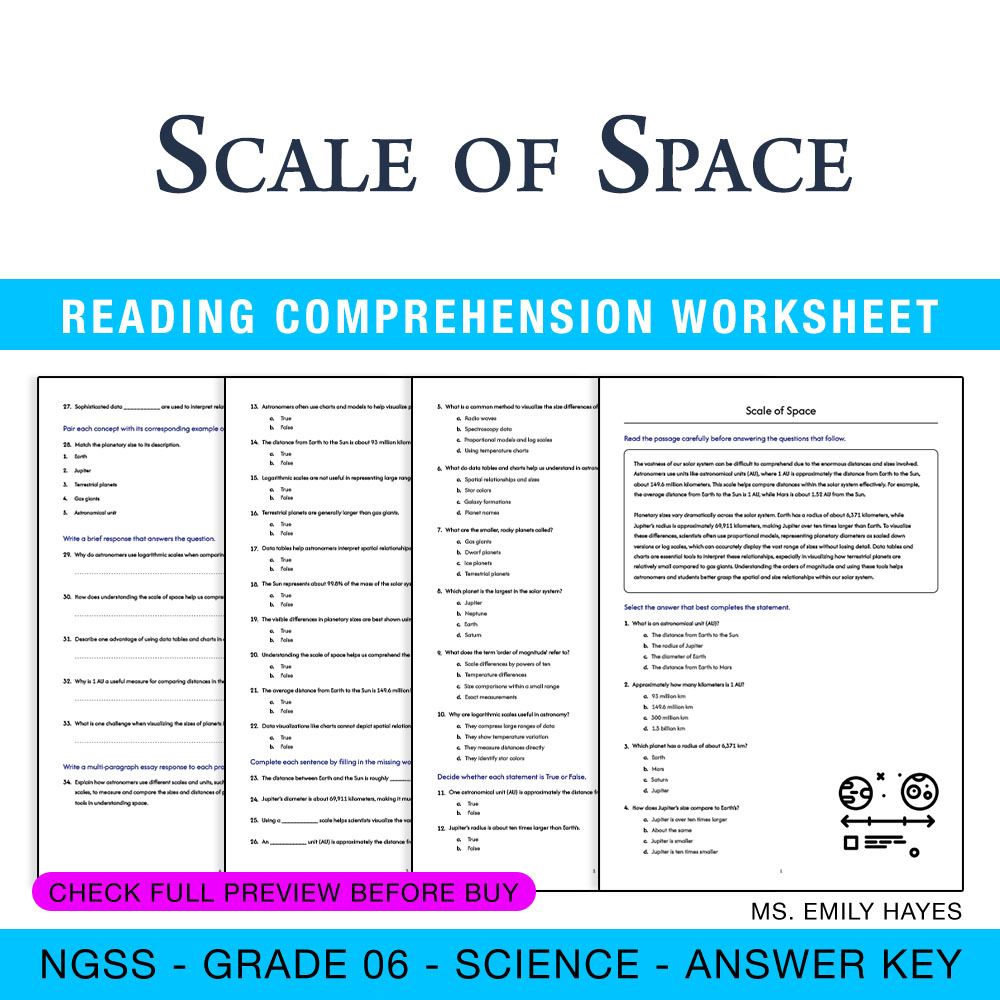 Grade 6 Science worksheet worksheet — 6th Grade Science | Scale of Space Worksheet (PDF + Answer Key) — page 1