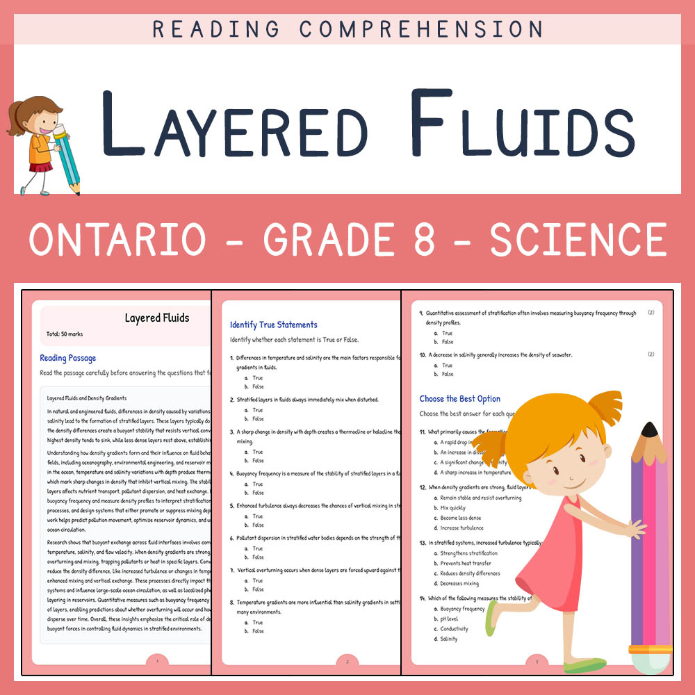 Grade 8 Science worksheet elena worksheet — Grade 8 Science Assessment | Layered Fluids Worksheet | Ontario Standard — page 1