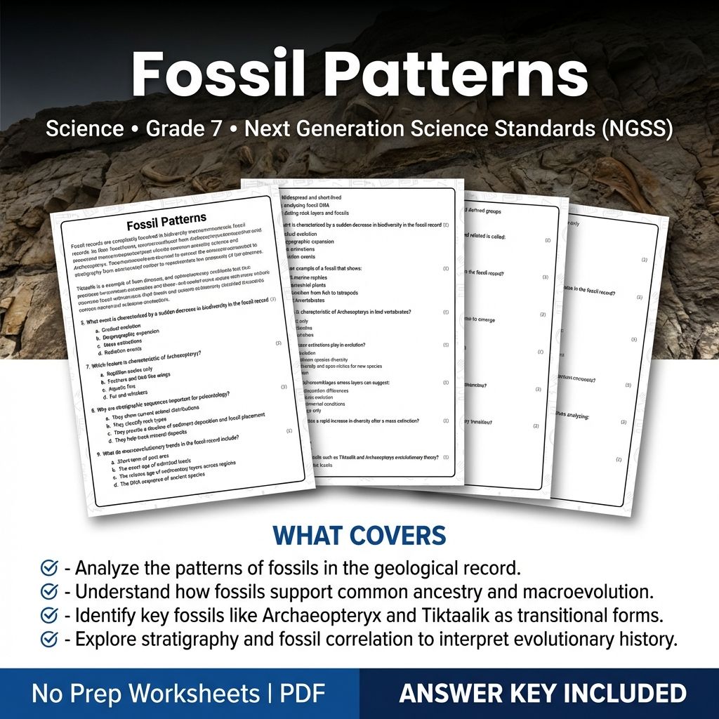 Grade 7 Science Worksheet | Fossil Patterns NGSS Practice & Answer Key (PDF)