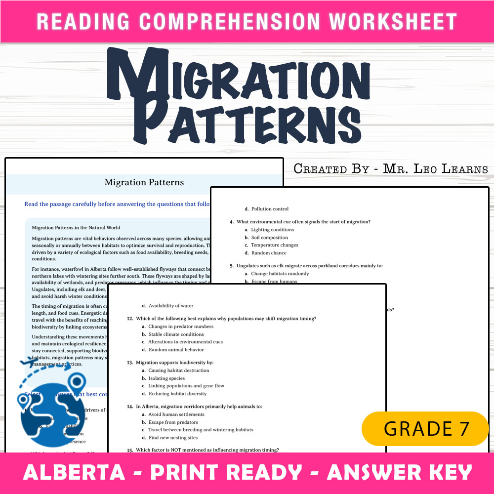Grade 7 Science worksheet mcq paper worksheet — Grade 7 Science — Migration Patterns Worksheet for Mastery — page 1